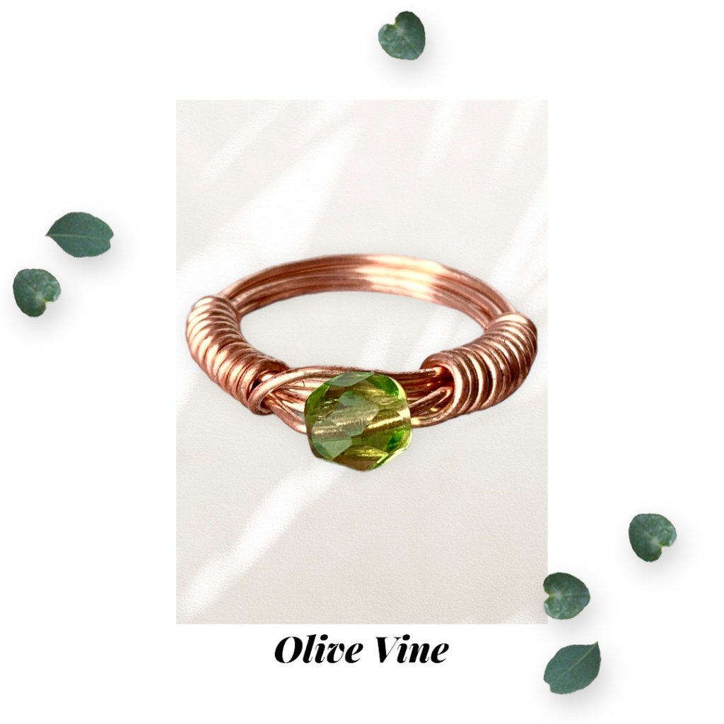 Olive Vine - Czech Glass Ring Size 5